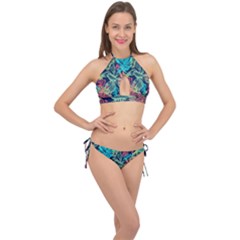 Leaves Tropical Picture Plant Cross Front Halter Bikini Set by Sapixe
