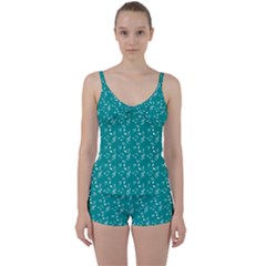 Teal Music Tie Front Two Piece Tankini