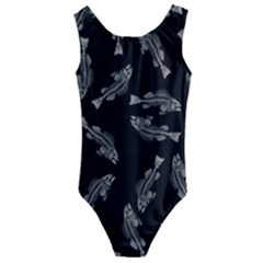 Vintage Fish Skeleton Pattern  Kids  Cut-out Back One Piece Swimsuit by Valentinaart