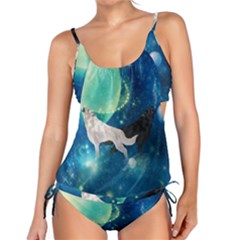 Awesome Black And White Wolf In The Universe Tankini Set by FantasyWorld7