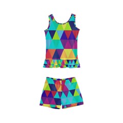 Bright Color Triangles Seamless Abstract Geometric Background Kid s Boyleg Swimsuit by Alisyart