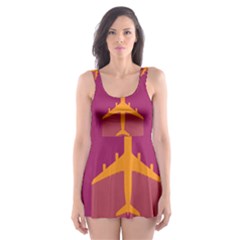 Airplane Jet Yellow Flying Wings Skater Dress Swimsuit by Nexatart