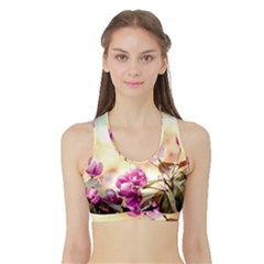 Paradise Apple Blossoms Sports Bra With Border by FunnyCow