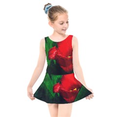 Red Tulip After The Shower Kids  Skater Dress Swimsuit by FunnyCow
