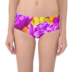Violet Tulip Flowers Mid-waist Bikini Bottoms by FunnyCow
