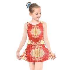 Seamless Red And Gold By Flipstylez Designs Kids  Skater Dress Swimsuit by flipstylezfashionsLLC