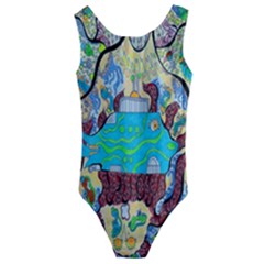 Cosmic Blue Submarine Kids  Cut-out Back One Piece Swimsuit by chellerayartisans