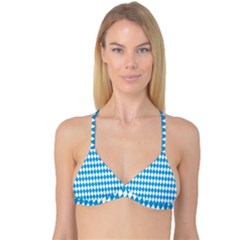 Oktoberfest Bavarian Blue And White Large Diagonal Diamond Pattern Reversible Tri Bikini Top by PodArtist
