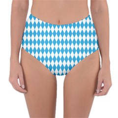 Oktoberfest Bavarian Blue And White Large Diagonal Diamond Pattern Reversible High-waist Bikini Bottoms by PodArtist