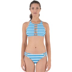 Oktoberfest Bavarian Blue And White Large Diagonal Diamond Pattern Perfectly Cut Out Bikini Set by PodArtist