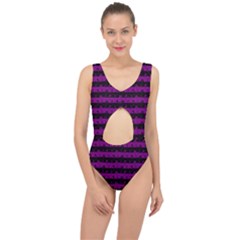 Zombie Purple And Black Halloween Nightmare Stripes  Center Cut Out Swimsuit by PodArtist