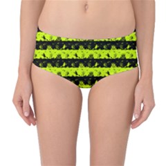 Slime Green And Black Halloween Nightmare Stripes  Mid-waist Bikini Bottoms by PodArtist