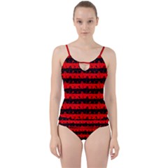 Red Devil And Black Halloween Nightmare Stripes  Cut Out Top Tankini Set by PodArtist