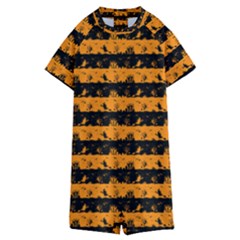Pale Pumpkin Orange And Black Halloween Nightmare Stripes  Kids  Boyleg Half Suit Swimwear by PodArtist