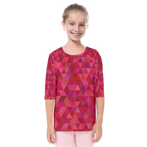 Maroon Dark Red Triangle Mosaic Kids  Quarter Sleeve Raglan Tee by Sapixe