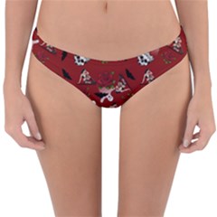 Gothic Woman Rose Bats Pattern Red Reversible Hipster Bikini Bottoms by snowwhitegirl