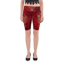 Wonderful Decorative Heart In Gold And Red Yoga Cropped Leggings