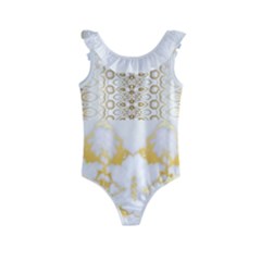 Ivory Marble  In Gold By Flipstylez Designs Kids  Frill Swimsuit