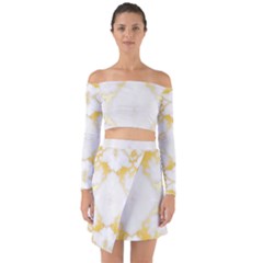 White Marble Pattern By Flipstylez Designs Off Shoulder Top With Skirt Set by flipstylezfashionsLLC