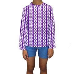 Circles Lines Purple White Modern Design Kids  Long Sleeve Swimwear by BrightVibesDesign