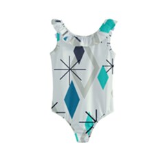 Atomic Era Diamonds (turquoise) Kids  Frill Swimsuit by KayCordingly