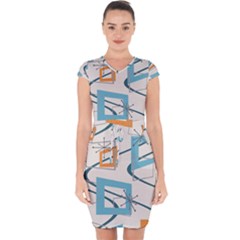 Minimalist Wavy Rectangles Capsleeve Drawstring Dress  by KayCordingly