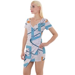 Minimalist Wavy Rectangles Short Sleeve Asymmetric Mini Dress by KayCordingly