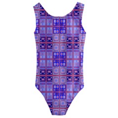 Mod Purple Pink Orange Squares Pattern Kids  Cut-out Back One Piece Swimsuit by BrightVibesDesign