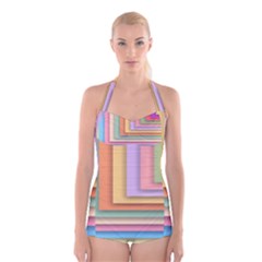 Colorful Wallpaper Abstract Boyleg Halter Swimsuit 