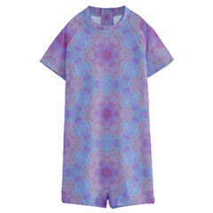 Pattern Pink Hexagon Flower Design Kids  Boyleg Half Suit Swimwear by Simbadda