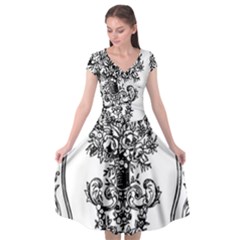 Floriated Antique Scroll Fruit Cap Sleeve Wrap Front Dress by Simbadda