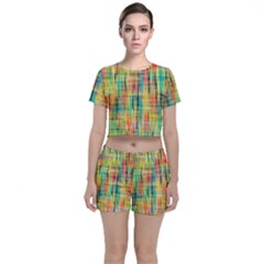 Yellow Blue Red Stripes                                                  Crop Top And Shorts Co-ord Set