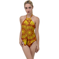 Kaleidoscope Floral Mandala Yellow Go With The Flow One Piece Swimsuit by Simbadda