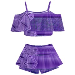 Background Mandala Purple Ribbon Kids  Off Shoulder Skirt Bikini by Simbadda