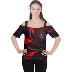 Red Black Abstract Curve Dark Flame Pattern Cutout Shoulder Tee