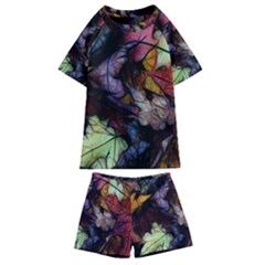 Fall Leaves Abstract Kids  Swim Tee And Shorts Set by bloomingvinedesign