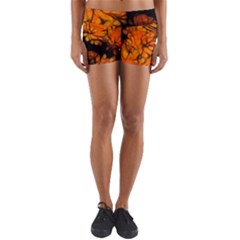 Yellow Flower Abstract Yoga Shorts by bloomingvinedesign