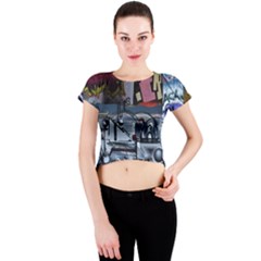 Lost Places Abandoned Train Station Crew Neck Crop Top by Sapixe