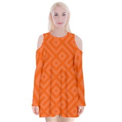 Seamless Pattern Design Tiling Velvet Long Sleeve Shoulder Cutout Dress by Sapixe