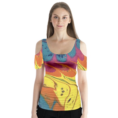 Peacock Feather Butterfly Sleeve Cutout Tee  by lwdstudio