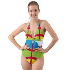 Kabylie Flag Map Halter Cut-out One Piece Swimsuit