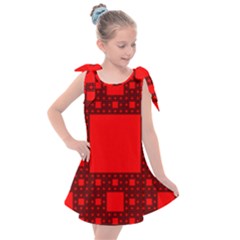 Red Sierpinski Carpet Plane Fractal Kids  Tie Up Tunic Dress by Sapixe