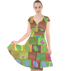 Easter Egg Happy Easter Colorful Cap Sleeve Front Wrap Midi Dress by Sapixe
