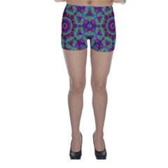 Water Garden Lotus Blossoms In Sacred Style Skinny Shorts by pepitasart