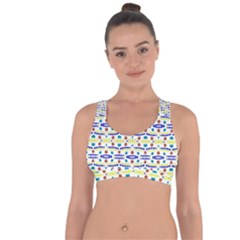 Retro Blue Yellow Brown Teal Dot Pattern Cross String Back Sports Bra by BrightVibesDesign