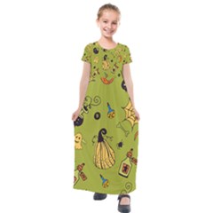 Funny Scary Spooky Halloween Party Design Kids  Short Sleeve Maxi Dress by HalloweenParty