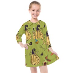 Funny Scary Spooky Halloween Party Design Kids  Quarter Sleeve Shirt Dress by HalloweenParty