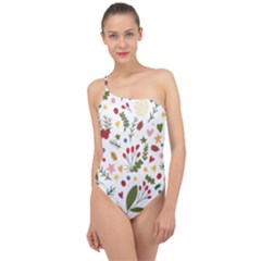 Floral Christmas Pattern  Classic One Shoulder Swimsuit by Valentinaart
