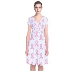 Pink Ribbon - Breast Cancer Awareness Month Short Sleeve Front Wrap Dress by Valentinaart