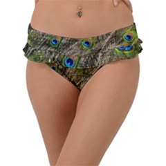 Peacock Feathers Color Plumage Green Frill Bikini Bottom by Sapixe
